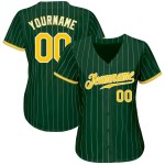 Custom Green White Pinstripe Gold-White Authentic Baseball Jersey Custom Green White Pinstripe Gold-White Authentic Baseball Jersey