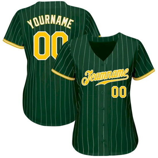 Custom Green White Pinstripe Gold-White Authentic Baseball Jersey Custom Green White Pinstripe Gold-White Authentic Baseball Jersey