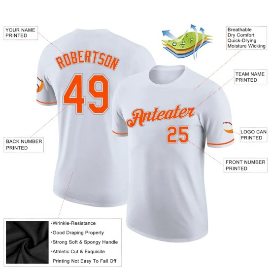 Custom White Orange-Gray Performance T-Shirt Custom White Orange-Gray Performance T-Shirt