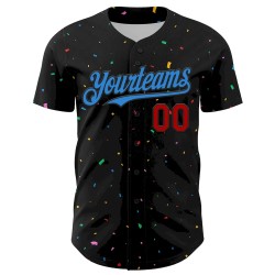 Custom Black Electric Blue-Red 3D Pattern Design Confetti Authentic Baseball Jersey Custom Black Electric Blue-Red 3D Pattern Design Confetti Authentic Baseball Jersey