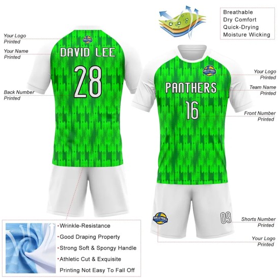 Custom Neon Green White-Black Abstract Shape Sublimation Volleyball Uniform Jersey Custom Neon Green White-Black Abstract Shape Sublimation Volleyball Uniform Jersey