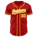 Custom Red Gold-White Authentic Baseball Jersey