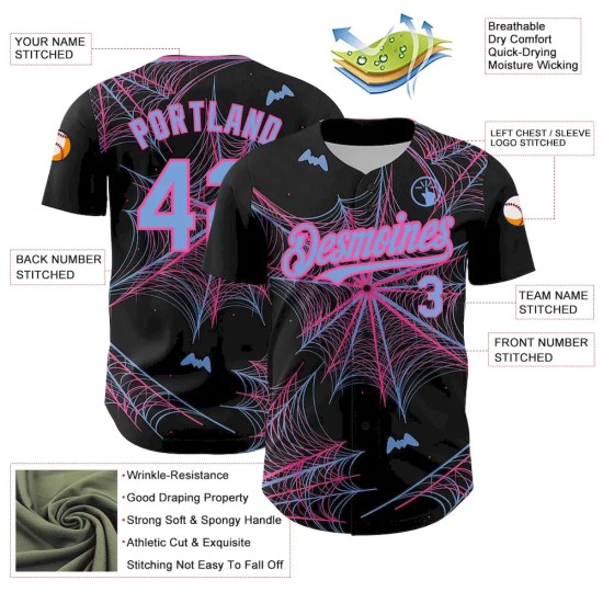 Custom Black Light Blue-Pink 3D Pattern Design Spider Web Authentic Baseball Jersey Custom Black Light Blue-Pink 3D Pattern Design Spider Web Authentic Baseball Jersey
