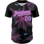 Custom Black Light Blue-Pink 3D Pattern Design Spider Web Authentic Baseball Jersey Custom Black Light Blue-Pink 3D Pattern Design Spider Web Authentic Baseball Jersey