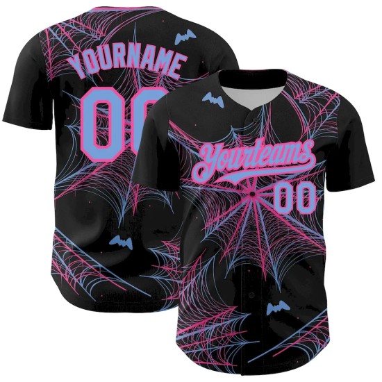 Custom Black Light Blue-Pink 3D Pattern Design Spider Web Authentic Baseball Jersey Custom Black Light Blue-Pink 3D Pattern Design Spider Web Authentic Baseball Jersey