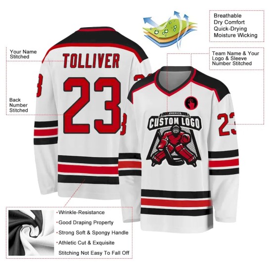 Custom White Red-Black Hockey Jersey Custom White Red-Black Hockey Jersey