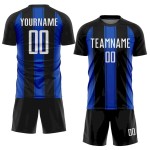 Custom Black White-Thunder Blue Line Sublimation Soccer Uniform Jersey Custom Black White-Thunder Blue Line Sublimation Soccer Uniform Jersey