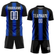 Custom Black White-Thunder Blue Line Sublimation Soccer Uniform Jersey Custom Black White-Thunder Blue Line Sublimation Soccer Uniform Jersey