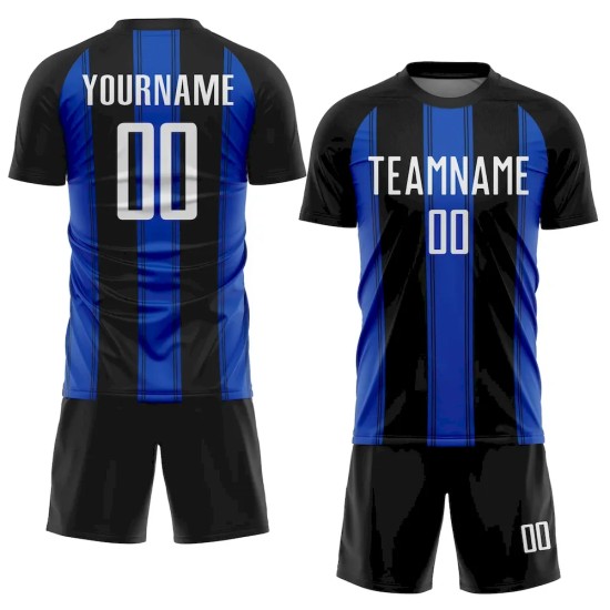 Custom Black White-Thunder Blue Line Sublimation Soccer Uniform Jersey Custom Black White-Thunder Blue Line Sublimation Soccer Uniform Jersey