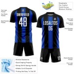 Custom Black White-Thunder Blue Line Sublimation Soccer Uniform Jersey Custom Black White-Thunder Blue Line Sublimation Soccer Uniform Jersey