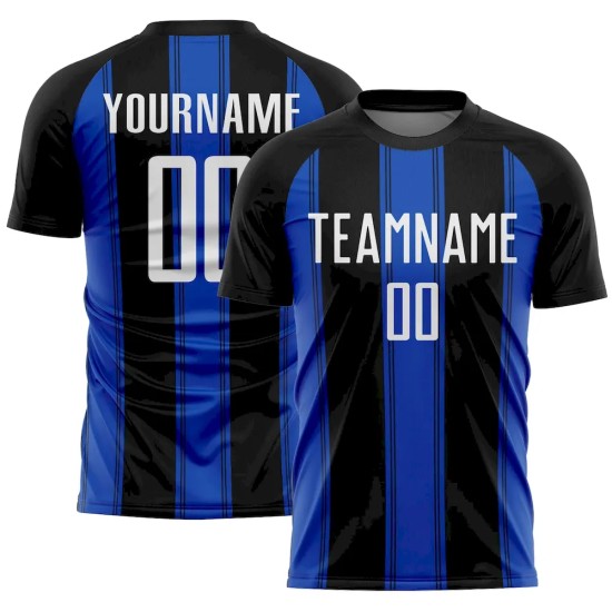 Custom Black White-Thunder Blue Line Sublimation Soccer Uniform Jersey Custom Black White-Thunder Blue Line Sublimation Soccer Uniform Jersey