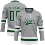 Custom Gray Green-White Hockey Lace Neck Jersey Custom Gray Green-White Hockey Lace Neck Jersey