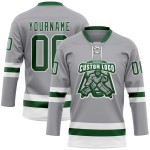 Custom Gray Green-White Hockey Lace Neck Jersey Custom Gray Green-White Hockey Lace Neck Jersey