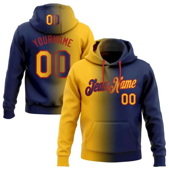 Custom Stitched Navy Gold-Red Gradient Fashion Sports Pullover Sweatshirt Hoodie Custom Stitched Navy Gold-Red Gradient Fashion Sports Pullover Sweatshirt Hoodie