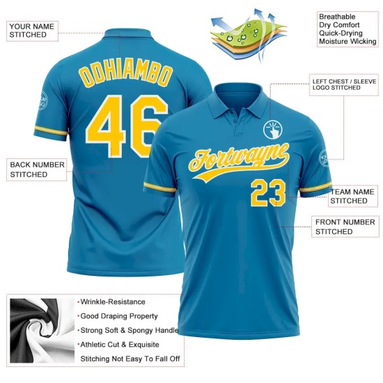 Custom Panther Blue Yellow-White Performance Vapor Golf Polo Shirt Custom Panther Blue Yellow-White Performance Vapor Golf Polo Shirt