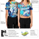 Custom Women's Graffiti Pattern White-Light Blue Multi Colored Mixed Media Art 3D V-Neck Cropped Baseball Jersey Custom Women's Graffiti Pattern White-Light Blue Multi Colored Mixed Media Art 3D V-Neck Cropped Baseball Jersey