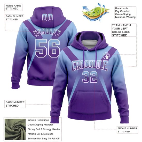 Custom Stitched Light Blue Purple-White Fade Fashion Arrow Sports Pullover Sweatshirt Hoodie Custom Stitched Light Blue Purple-White Fade Fashion Arrow Sports Pullover Sweatshirt Hoodie