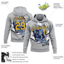 Custom Stitched Light Gray Yellow-Navy 3D Pattern Design Dinosaur Sports Pullover Sweatshirt Hoodie Custom Stitched Light Gray Yellow-Navy 3D Pattern Design Dinosaur Sports Pullover Sweatshirt Hoodie