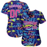 Custom 3D Pattern Design Abstract Geometric Pattern With Palm Trees Sharks Flamingo With The Words:Summer Hawaii Authentic Baseball Jersey Custom 3D Pattern Design Abstract Geometric Pattern With Palm Trees Sharks Flamingo With The Words:Summer Hawaii Authentic Baseball Jersey