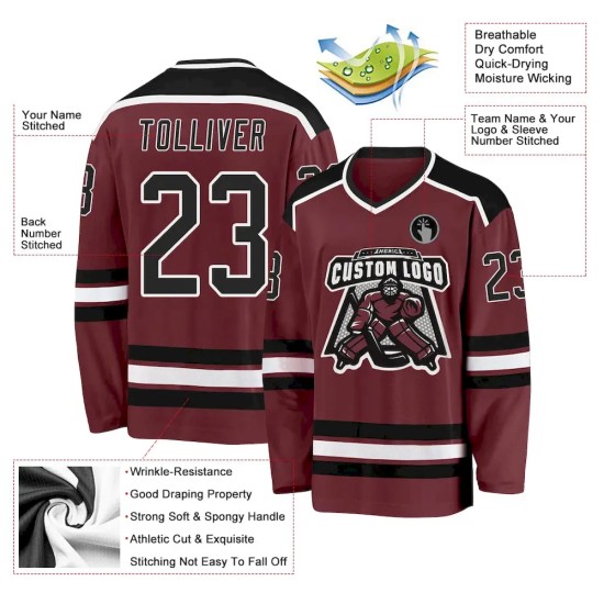 Custom Burgundy Black-White Hockey Jersey