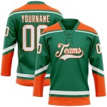 Custom Kelly Green White-Orange Hockey Lace Neck Jersey Custom Kelly Green White-Orange Hockey Lace Neck Jersey