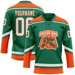 Custom Kelly Green White-Orange Hockey Lace Neck Jersey Custom Kelly Green White-Orange Hockey Lace Neck Jersey
