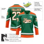 Custom Kelly Green White-Orange Hockey Lace Neck Jersey Custom Kelly Green White-Orange Hockey Lace Neck Jersey