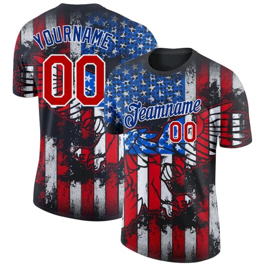 Custom Black Red-White 3D American Flag Fashion Performance T-Shirt Custom Black Red-White 3D American Flag Fashion Performance T-Shirt