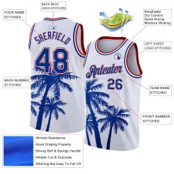 Custom White Royal-Red 3D Pattern Tropical Hawaii Coconut Trees Authentic Basketball Jersey Custom White Royal-Red 3D Pattern Tropical Hawaii Coconut Trees Authentic Basketball Jersey