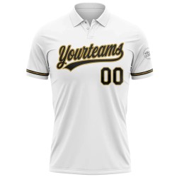 Custom White Black-Old Gold Performance Vapor Golf Polo Shirt Custom White Black-Old Gold Performance Vapor Golf Polo Shirt