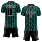 Custom Black Aqua-White Geometric Shape Sublimation Soccer Uniform Jersey Custom Black Aqua-White Geometric Shape Sublimation Soccer Uniform Jersey