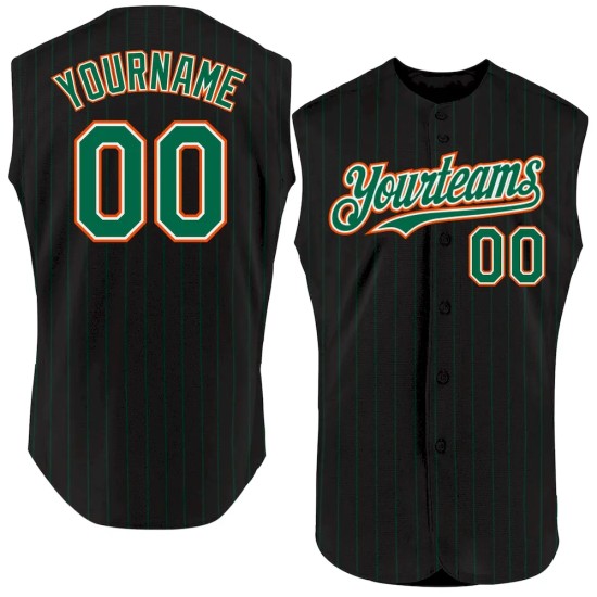 Custom Black Kelly Green Pinstripe White-Orange Authentic Sleeveless Baseball Jersey Custom Black Kelly Green Pinstripe White-Orange Authentic Sleeveless Baseball Jersey