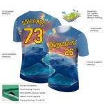 Custom Shadow Blue Gold-White 3D Pattern Design Extreme Sport Marine Aquatic Animal Whale Performance T-Shirt Custom Shadow Blue Gold-White 3D Pattern Design Extreme Sport Marine Aquatic Animal Whale Performance T-Shirt