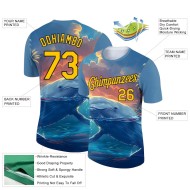 Custom Shadow Blue Gold-White 3D Pattern Design Extreme Sport Marine Aquatic Animal Whale Performance T-Shirt Custom Shadow Blue Gold-White 3D Pattern Design Extreme Sport Marine Aquatic Animal Whale Performance T-Shirt