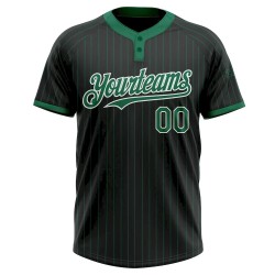 Custom Black Kelly Green Pinstripe White Two-Button Unisex Softball Jersey Custom Black Kelly Green Pinstripe White Two-Button Unisex Softball Jersey