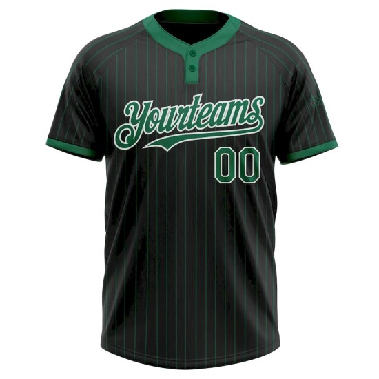 Custom Black Kelly Green Pinstripe White Two-Button Unisex Softball Jersey Custom Black Kelly Green Pinstripe White Two-Button Unisex Softball Jersey