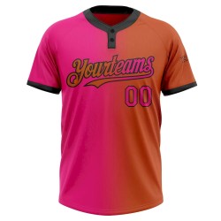 Custom Texas Orange Hot Pink-Black Gradient Fashion Two-Button Unisex Softball Jersey Custom Texas Orange Hot Pink-Black Gradient Fashion Two-Button Unisex Softball Jersey