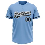 Custom Light Blue Black-White Two-Button Unisex Softball Jersey