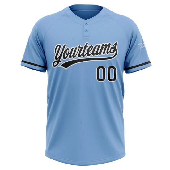 Custom Light Blue Black-White Two-Button Unisex Softball Jersey